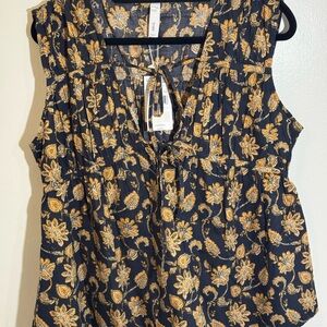 Mango Blue Smocked Sleeveless Blouse